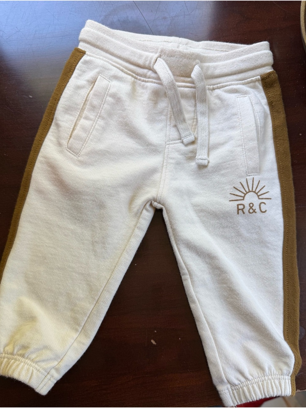 Rylee + Cru Cream Joggers with Brown Side Stripe and Sun Logo